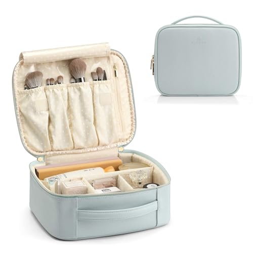 VLANDO Makeup Bag, Travel Makeup Bags,Large Portable Make Up Bag Organzier with Dividers and Handle Gifts for Women Girls,Traveler,Christmas,Wedding Blue - color: A.Blue
