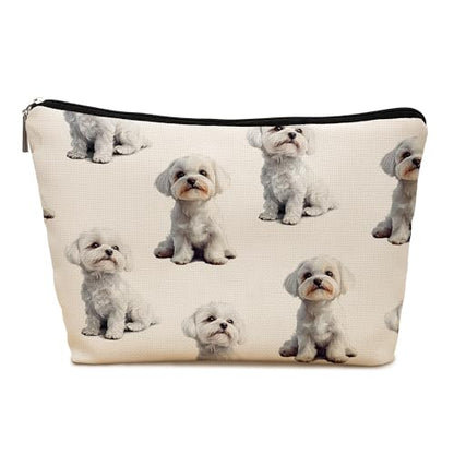 Maltese Dog Makeup Bag, Maltese Lovers Gifts Cosmetic Bag for Women, Dog Mom Lovers Owner Gifts for Women Christmas, Pet Lover Gift Zipper Travel Makeup Pouch for Purse - color: maltese
