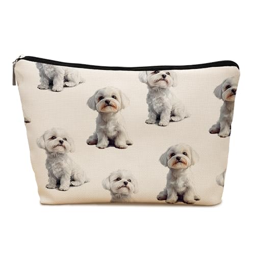 Maltese Dog Makeup Bag, Maltese Lovers Gifts Cosmetic Bag for Women, Dog Mom Lovers Owner Gifts for Women Christmas, Pet Lover Gift Zipper Travel Makeup Pouch for Purse - color: maltese