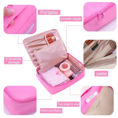 Queboom Travel Makeup Bag Cosmetic Bag Makeup Bag Toiletry bag for women and men (Light pink) - color: Light pink