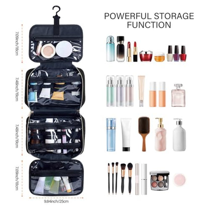 Hanging Toiletry Bag for Women Cosmetic Toiletries Travel Bag, Black - color: Black