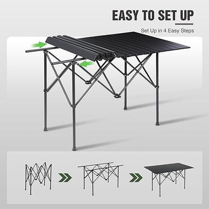 Foldable roll up Camping Table, Lightweight and Portable Compact Metal Camping Table, Suitable for Outdoor barbecues and picnics, Khaki 20 * 20 inches (58)