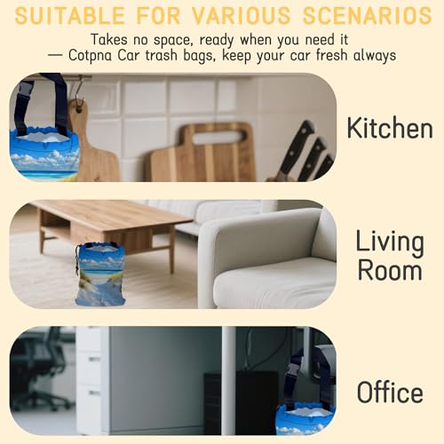 Summer Beach Car Garbage Bag, Compact 5.1L Canvas Trash Can with Drawstring Closure, Perfect for Cars, SUVs, RVs, and More - color: Summer Beach
