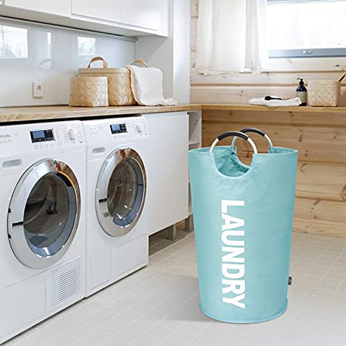 DOKEHOM 82L Large Laundry Basket, Collapsible Laundry Bag, Freestanding Tall Clothes Hamper, Foldable Washing Bin (Light Blue) - color: Light Blue, size: 82L