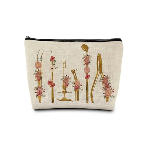 Dentist Gifts Makeup Cosmetic Bag for Women, Dentist Dental Assistant Hygienist Gifts for Women, Pink Floral Dental Medical Portable Travel Toiletry Bag Zipper Makeup Pouch - color: Flower eight