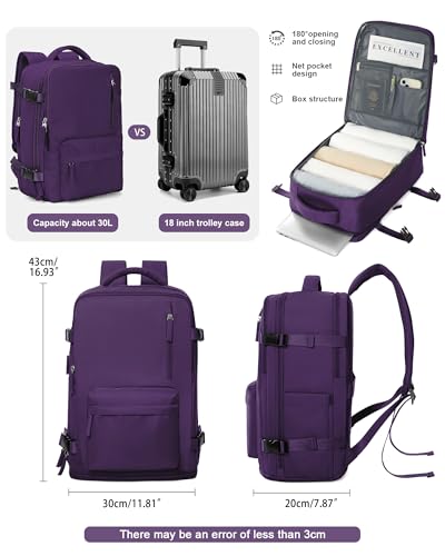 VGCUB Carry on Travel Backpack for Women Men Large Laptop Gym Work Frontier Airlines Personal Item Bag Business Airport Lightweight Backpack Flight Approved Mochilas de Viaje, Dark Purple - color: Dark Purple, style: Large