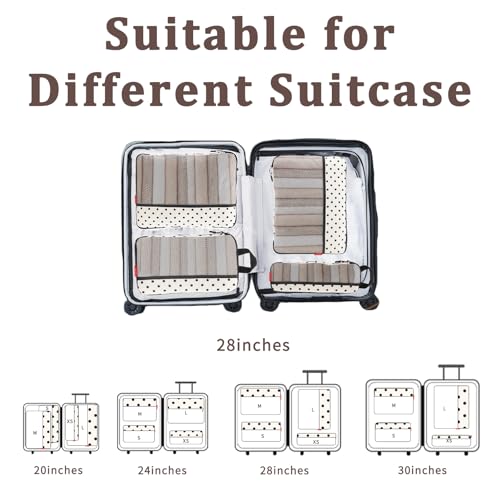 U+U 4 Set Compression Packing Cubes - Ultralight Travel Organizers, Space-Saving Suitcase Organizer, Expandable Packing Cubes for Travel, Business Trip and Family Vacation (Polka Dot)
