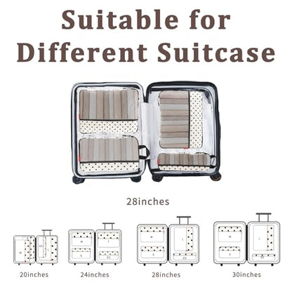 U+U 4 Set Compression Packing Cubes - Ultralight Travel Organizers, Space-Saving Suitcase Organizer, Expandable Packing Cubes for Travel, Business Trip and Family Vacation (Polka Dot)