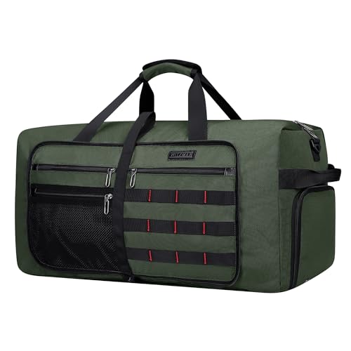 WITZMAN Foldable Duffle Bag for Travel 65L Lightweight Packable Duffel Bag with Shoes Compartment Overnight Bag for Men Women (B697 Army Green） - color: Army Green
