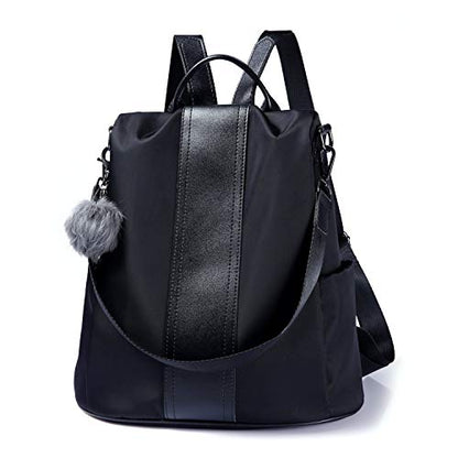 PINCNEL Women Backpack Purse Waterproof Nylon Anti-theft Rucksack Lightweight Shoulder Bag - color: Black, size: Medium