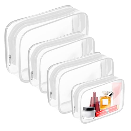 AURUZA Clear Makeup Bag,Portable Travel Toiletry Bags with Zipper, TSA Approved Clear Organizer Bags, PVC Cosmetic Pouch for Airport Airline Compliant - color: 4 Packs White