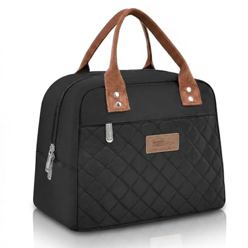 HOMESPON Insulated Lunch Bag for Women Men Adults Lunch Tote with Front Pocket Lunch Box Container Cooler Bag for Work Picnic (Black) - color: Black