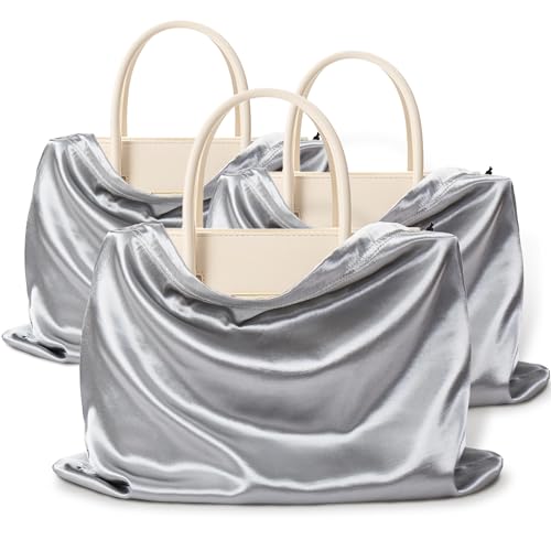 Vonty 3 Pack Silky Dust Bags for Shoes and Purses, Satin Drawstring Bag for HandBags Boots - Grey Shoe Bag Silk Dust Cover Bag Protector Travel Storage Pouch(19.6 x 15.7 In) - color: Grey, size: 19.6 x 15.7