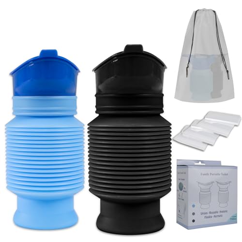 Pee Bottles for Men, Adjustable Emergency Urinal 750ml, Car Pee Bottle for Men and Women, Portable Toilet for Car, Shrinkable Personal Mobile Toilet,Urine Bottle, Travelling, Traffic Jams & Hiking - color: black and blue