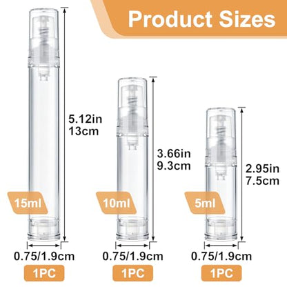 3pcs Airless Travel Pump Bottle, Empty Refillable Vacuum Pump Bottle, 5ml 10ml 15ml Plastic Press Lotion Travel Container for DIY Cosmetic Foundation Toiletries- Clear - color: Clear-3pcs-5,10,15ml