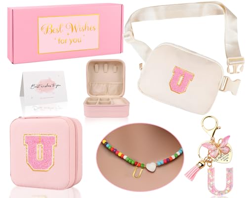 Funny Pack for Grandkids Teen Girls Gift, Birthday Gifts for 4 5 6 7 8 9 10 11 12 13 Year Old Girls, Initial Fanny Pack, Teen Girl Gift Trendy Stuff Crossbody Bag Set for Teens, Back To School, U - style: U
