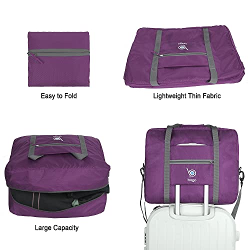 Bago Personal Item Travel Bag For Airlines - Fits As 18x14x8 inches Travel Bag Spirit & Frontier Airlines - Foldable Duffle Bag For Travel - Personal Item Bag Small Carry On Bag For Air Travel - color: Purple