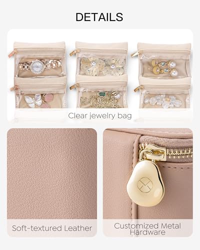 Vlando Jewelry Travel Case,Travel Jewelry Organizer with Clear Velvet Jewelry Bags 6Pcs Zipper Pouch for Women Gift Ideas for Birthday Wedding Graduation-Khaki - color: B.6PCS Khaki
