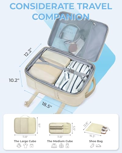 BAGSMART Compression Travel Backpack, 37L Expandable Carry On Backpack with Packing Cubes, Water Resistant Weekender Backpack with Shoe Bag, Warm Beige - color: Warm Beige