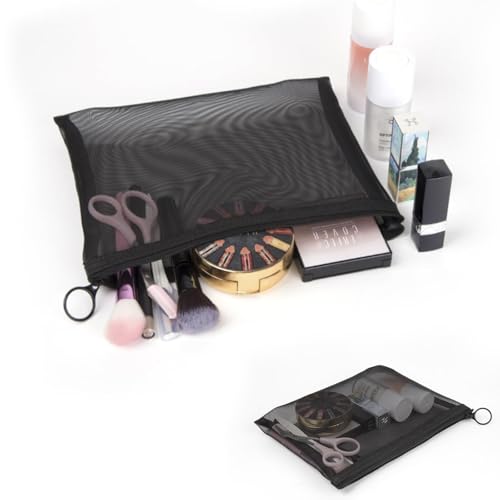 Patu Zipper Mesh Bags, Size L / A5, 5 Pieces, Beauty Makeup Cosmetic Accessories Organizer, Travel Toiletry Kit Set Storage Pouch, Black - size: L A5 (9.25" x 7", 5 pcs)