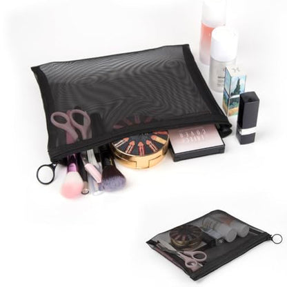 Patu Zipper Mesh Bags, Size L / A5, 5 Pieces, Beauty Makeup Cosmetic Accessories Organizer, Travel Toiletry Kit Set Storage Pouch, Black - size: L A5 (9.25" x 7", 5 pcs)