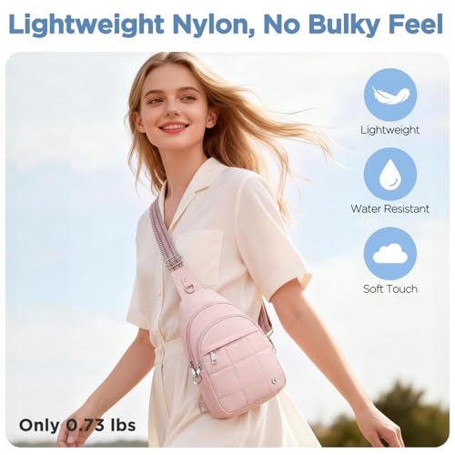 Anti Theft Sling Bag for Men & Women, Lightweight Puffer RFID Crossbody Bag for Travel, Commuting & City Walking, Hands-Free Everyday Essentials Bag Pink - color: Pink