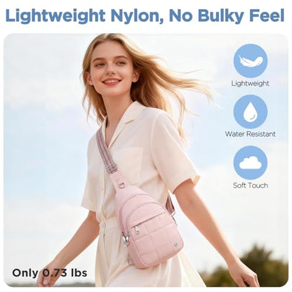 Anti Theft Sling Bag for Men & Women, Lightweight Puffer RFID Crossbody Bag for Travel, Commuting & City Walking, Hands-Free Everyday Essentials Bag Pink - color: Pink