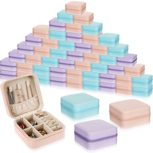 Batiyeer 50 Pcs Small Jewelry Travel Case Bulk Jewelry Organizer Wedding Bridesmaid Proposal Return Favor Graduation Gift(Pink Purple Blue) - color: Pink Purple Blue