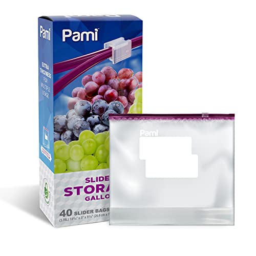 PAMI Leakproof Reusable Slider Freezer Bags with Expandable Bottom and Write-On Label, Thick Storage Bags (Gallon 40 Clear) - size: Gallon