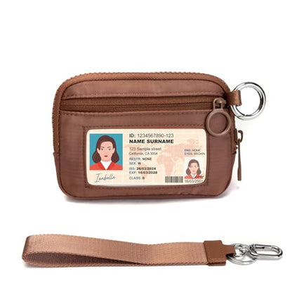 Keychain Wallet Mini Zip Around Wristlet Wallets for Women Detachable Wristlet Portable Coin Purse Small Wallets Brown - color: Light Brown