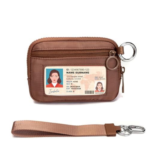 Keychain Wallet Mini Zip Around Wristlet Wallets for Women Detachable Wristlet Portable Coin Purse Small Wallets Brown - color: Light Brown