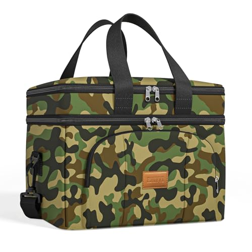 Rnivvi Lunch Box for Men, Double Decker Insulated Cooler Bag Lunch Bag Reusable Leakproof Tote Lunch Container with Strap for Work Family Picnic Camping, 18 Cans 12L, Large Adults, Green Camouflage - color: Green Camouflage