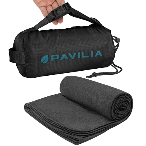 PAVILIA Travel Blanket Airplane Compact with Bag, Lightweight Soft Fleece Plane Blanket Long Flights, Camping Road Trips, Packable Travel Gift Essentials with Luggage Backpack Strap, 65x40, Black - color: Black