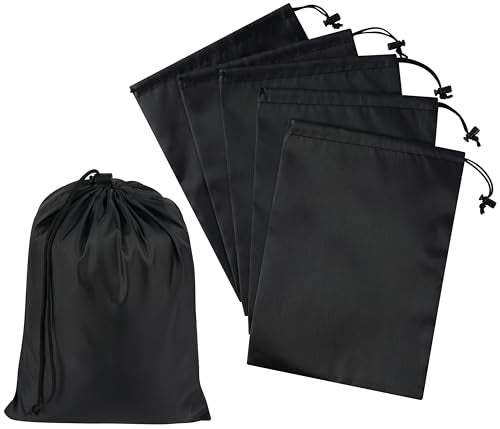 Drawstring Bag with Toggle - Nylon Cinch and Ditty Pouch - Six Pack (Black, 8 x 11 Inch, Set of 6) - color: Black, size: 8 x 11 Inch