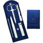 HANTEKAS Travel Manicure Set Professional Nail Clipper Kit-5 Pieces Stainless Steel Manicure Kit, Women Men Grooming kit With Nail Care Tools Beauty Scissors Tweezers (Silver Blue) - color: Blue
