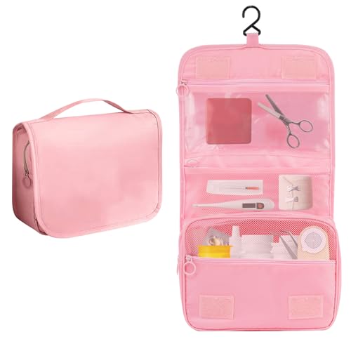 Set Patient Travel Makeup Bag for Ostomy and Colostomy Supplies, Set Patient Cosmetic Bag with Hanging Setup and Stylish Covers for Women (Pink) - color: Pink