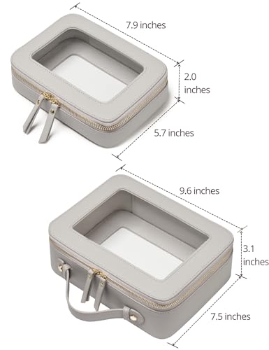 Popvibe Clear Makeup Bag Travel Cosmetic Case Transparent Toiletry Bag with Zipper, Portable Make Up Organizer Traveling Compact Car Bag for Essentials - color: Beige Grey, style: Dual Elegance