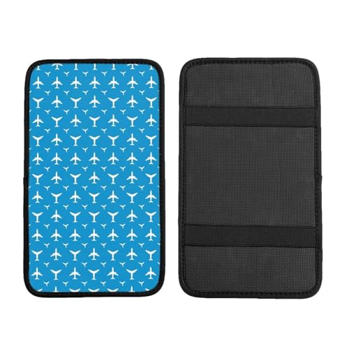 Auto Center Console Cover Aircraft Airplane Pattern Navy Blue, Car Armrest Pad Seat Box Cushion, Vehicle Accessories Decor - color: Picture (876)