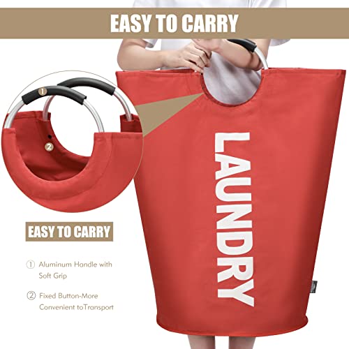 DOKEHOM 90L Large Laundry Basket, Collapsible Laundry Bag, Freestanding Tall Clothes Hamper, Foldable Washing Bin (Red) - color: Red, size: 90L