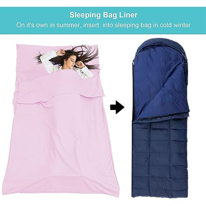 Sleeping Bag Liner,Travel Sheet & Adult Sleep Sack, Camping Sheets Travel Sleep Sack for Backpacking,Hotels & Hostels -Lightweight Single &Double Travel Sheet Camping Sheets - color: Single Pink