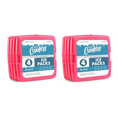 Cool Coolers by Fit + Fresh, Reusable & Long-Lasting Slim Ice Packs, Cold Packs for Lunch Boxes, Ice Packs for Lunch Bags, Pink 8 Pack - color: Pink (8 Pack)