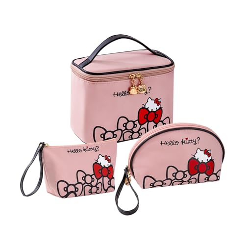 Vimanllie Travel Makeup Bag Large Cosmetic Bags with Brush Holder,Pink Waterproof 3PCS Portable Cosmetic Case for Women,Toiletry Bag for Skincare&Beauty Tools for Her - color: 3B-Pink 3PCS