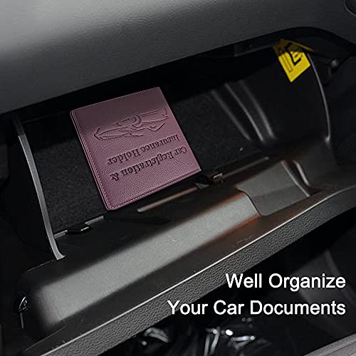 Car Registration and Insurance Holder, Premium PU Leather Vehicle Glove Box Car Organizer Men Women Wallet Accessories Case for ID, Driver's License - Purple - color: Purple