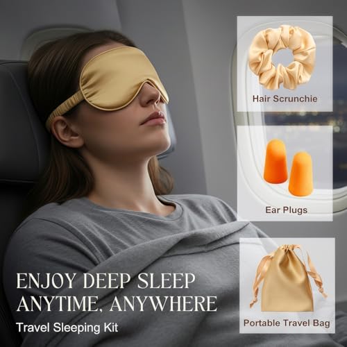 Silk Satin Sleeping Eye Mask, Gold Sleep Eye Mask Night Blindfold for Women and Men, Soft Breathable Blackout Eyeshade Eye Cover for Travel, Wedding Bridesmaid Gift - color: Gold