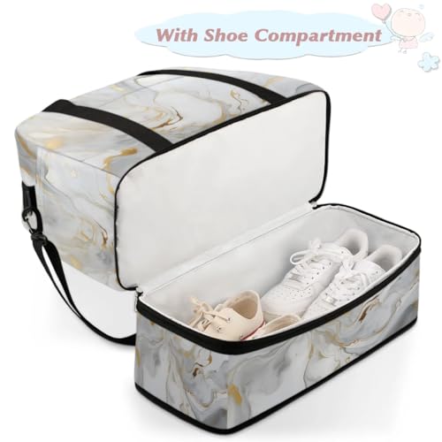 Travel Duffel Bag Gray White Marble Style Weekender Bag with Shoe Compartment Foldable Overnight Bags for Travel Sports Lightweight Gym Bags for Men Women - color: Gray White Marble Style