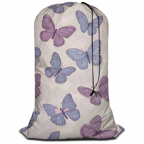 Swono Colorful Butterfly Drawstring Closure Dirty Clothes Bag Organizer, Heavy Duty Large Laundry Bag, Spring Beauty Flying Wing Travel Storage Bags for, Apartments, Vacations, College, Blue Rose - color: Colorful Butterfly