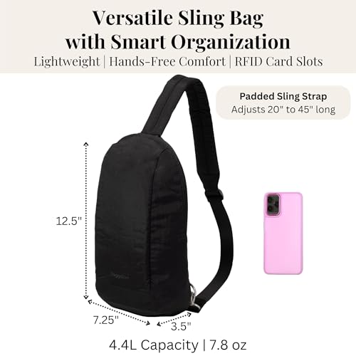 Baggallini Swift Sling - Lightweight 7.25"x 12.5" Crossbody Sling Backpack with Convertible - color: B-lite Black