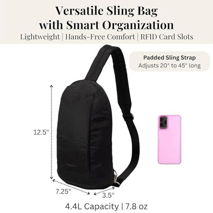Baggallini Swift Sling - Lightweight 7.25"x 12.5" Crossbody Sling Backpack with Convertible - color: B-lite Black