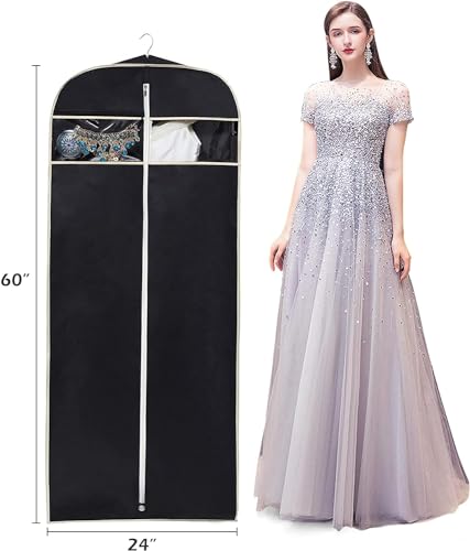 MISSLO Gusseted 60" Suit Dress Garment Bag with Clear Window Zipper Pocket Long Garment Cover (Black) - color: Black, size: 60 inch