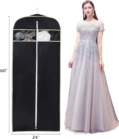 MISSLO Gusseted 60" Suit Dress Garment Bag with Clear Window Zipper Pocket Long Garment Cover (Black) - color: Black, size: 60 inch